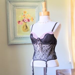 Black & Pink Lace Bustier 34B